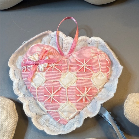 Vintage Bear, Rabbit and (4) Hearts, All Made With Vintage Fabrics - Picture 11 of 14